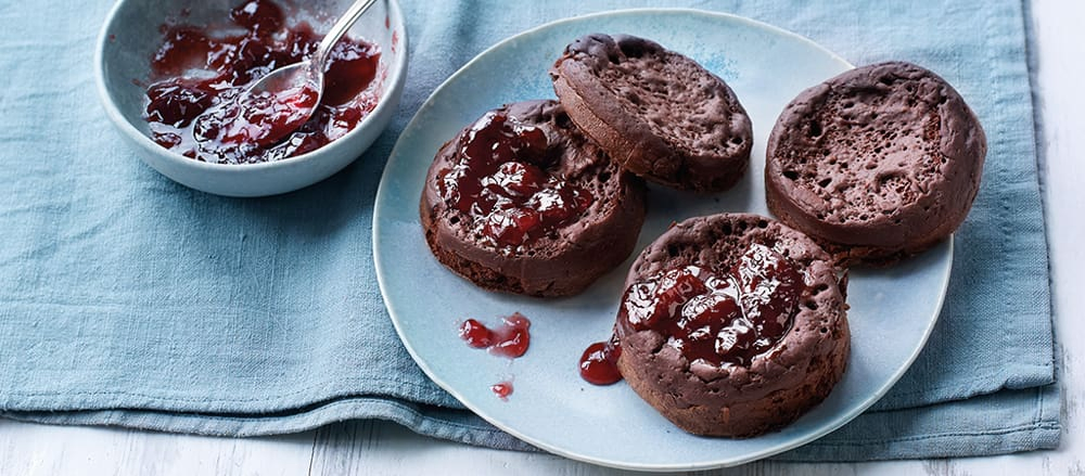 Chocolate Crumpets with Black Cherry Jam